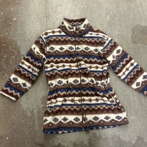 90s vintage fleece Brown‎ and Blue Patterned Jacket